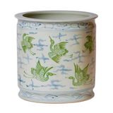 Cranes and Clouds Green and Blue Porcelain Cachepot