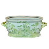 Green and White Bird and Flower Porcelain Oval Compote