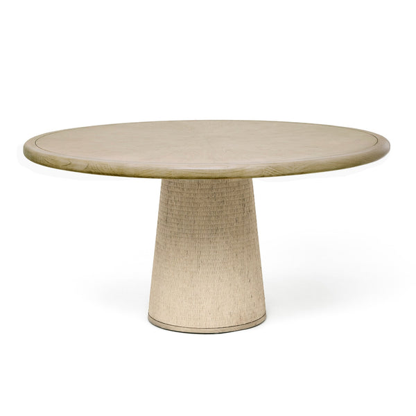 Raffia and Oak Wood Round Dining Table