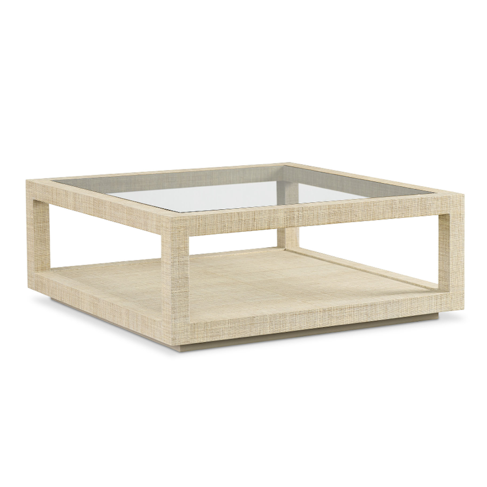 Tiered Raffia Wrapped Square Coffee Table