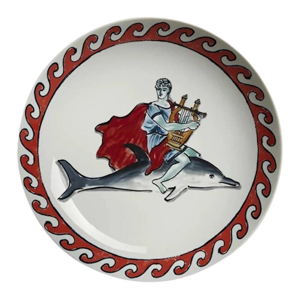 Ginori Inspired Journey Red Apollo & Dolphin Decorative Ceramic Plate