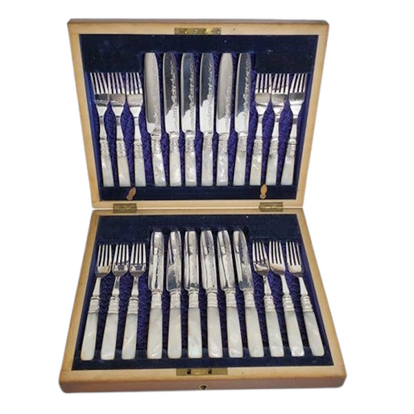 Mother of Pearl/Silver Plate Fruit Eaters For 12 Silver