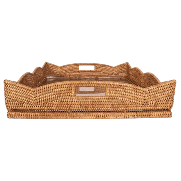 Scalloped Basket with Tray Honey, White Wash, or Tudor Black