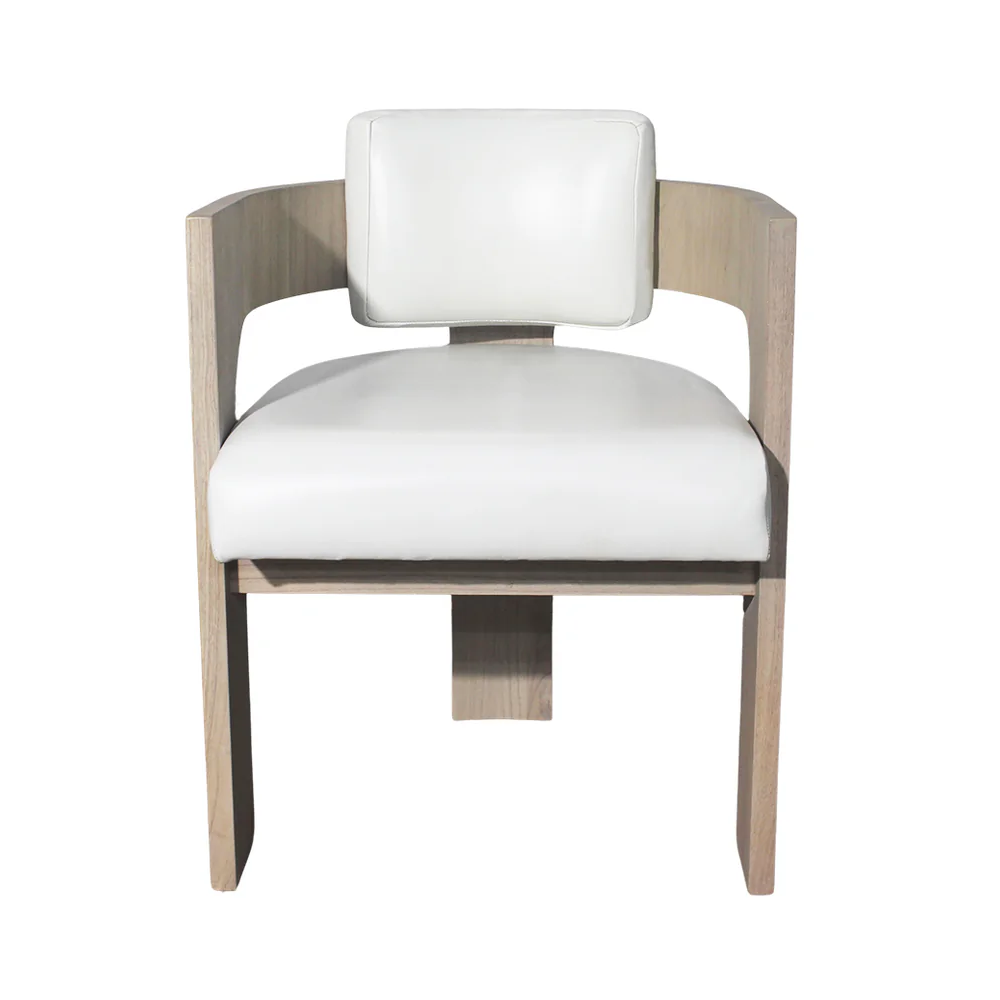 Silhouette Sculptured Dining Chair White Leather and Wood