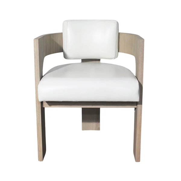 Silhouette Sculptured Dining Chair White Leather and Wood