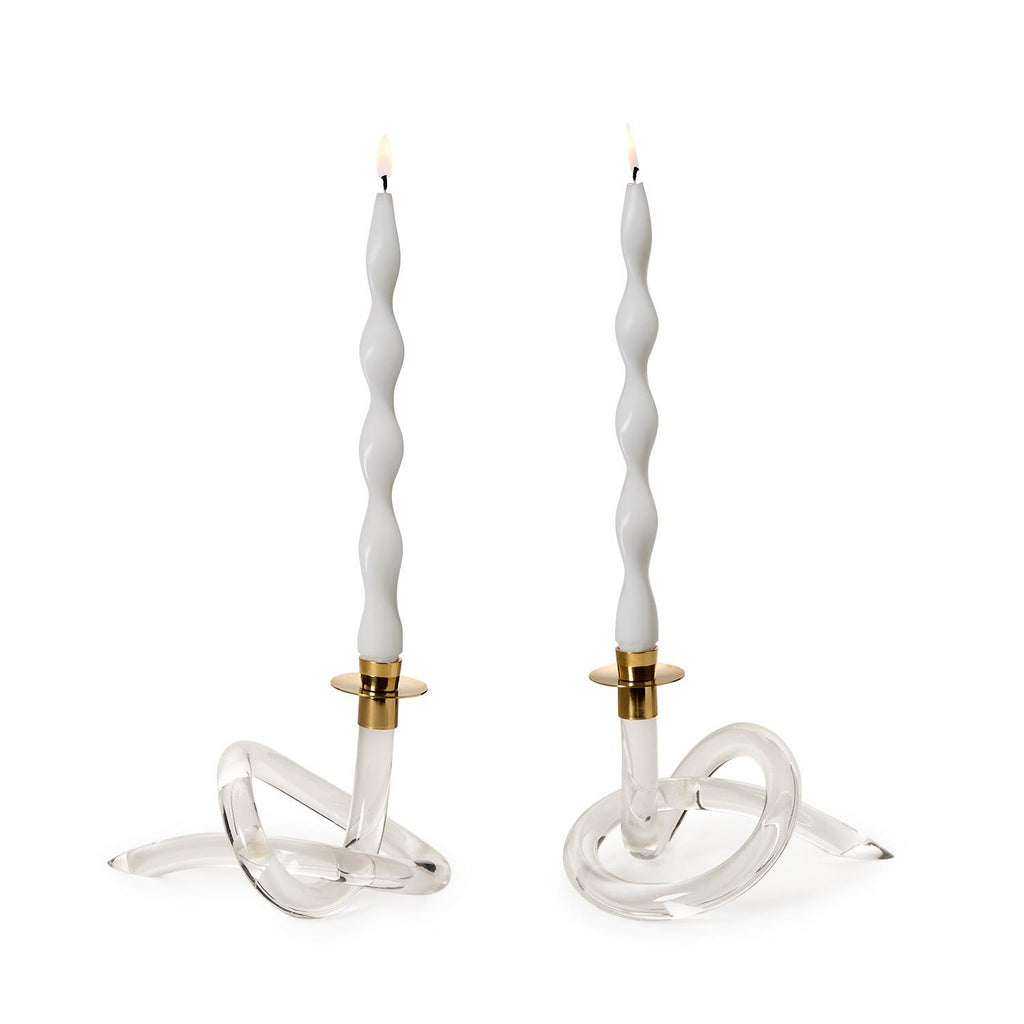 Set of 2 Acrylic Knot Candle Holder with Golden Metal Top - Acrylic/Brass