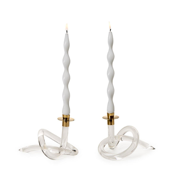 Set of 2 Acrylic Knot Candle Holder with Golden Metal Top - Acrylic/Brass