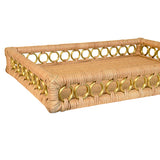 Rattan and Brass Ring Rectangle Tray