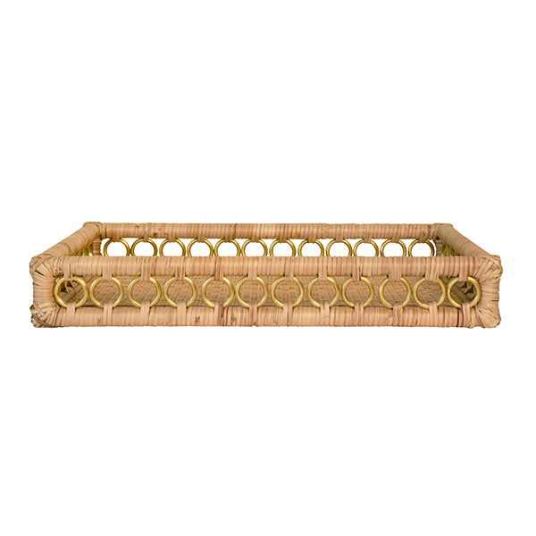Rattan and Brass Ring Rectangle Tray
