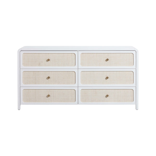 White Rattan 6 Drawer Dresser