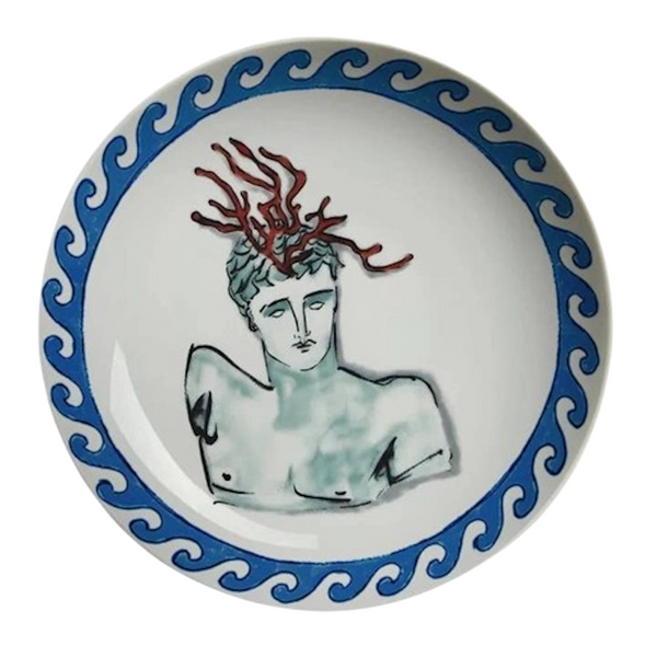 Ginori Inspired Poseidon's Journey Blue Coral Medusa Decorative Ceramic Plate