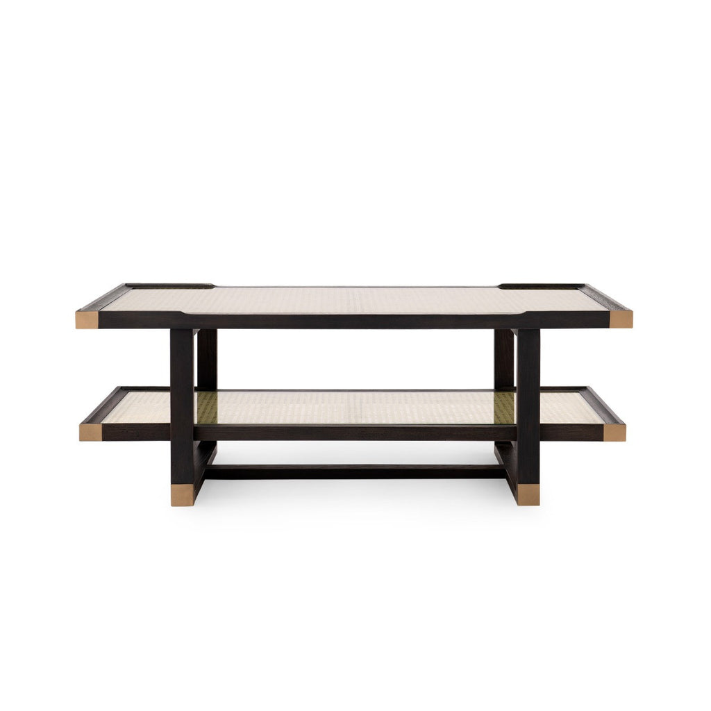 Cane and Espresso Rectangular Coffee Table