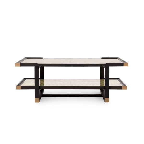 Cane and Espresso Rectangular Coffee Table