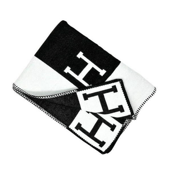 Hermes Inspired "H" Black Throw Blanket
