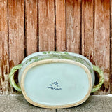 Green and White Bird and Flower Porcelain Oval Compote