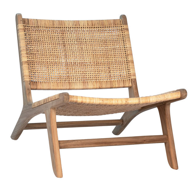 Teak Wood and Rattan Lounge Chair