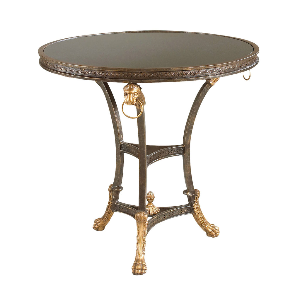 Lions Head Center Table Black Top/Gold Accents