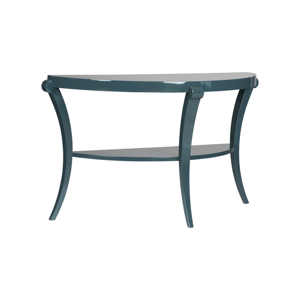 Teal Lacquer Demilune Console Table