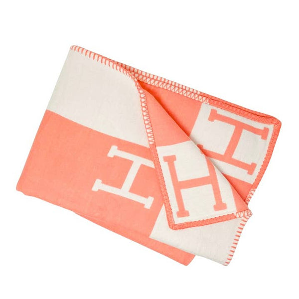 Hermes Inspired "H" Coral Throw Blanket