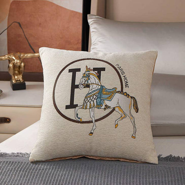 Hermes Inspired Horse Pillow Cover Cream