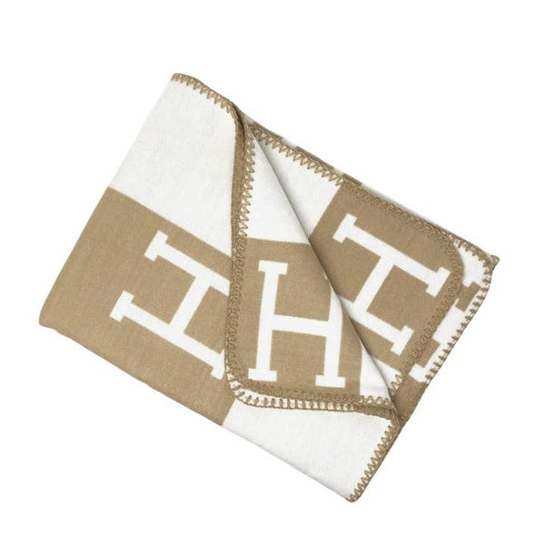 Hermes Inspired "H" Khaki Throw Blanket