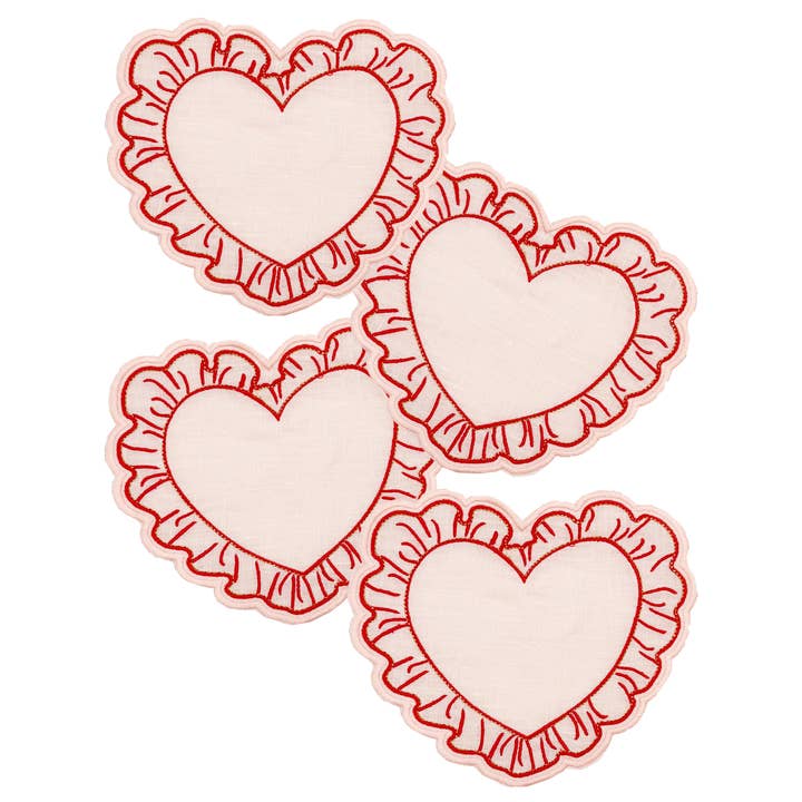 Frilly Heart Cocktail Napkins, Set of 4