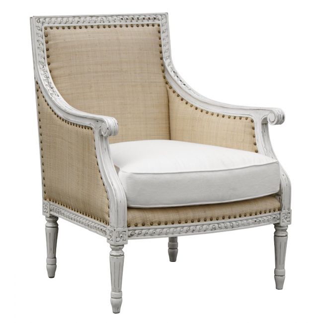 Hanna Louis Phillip Style Chair with Raffia Sand Dollar Fabric