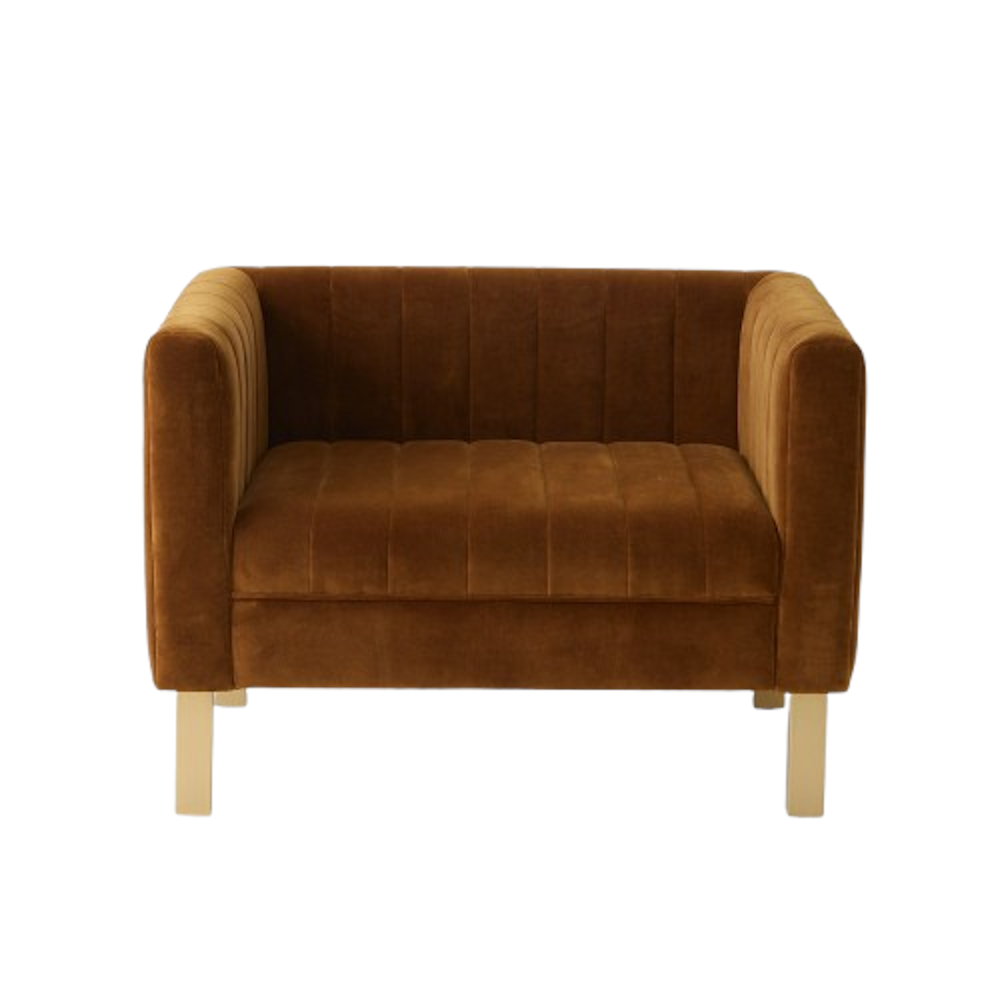 Cognac Velvet Oversized Lounge Chair