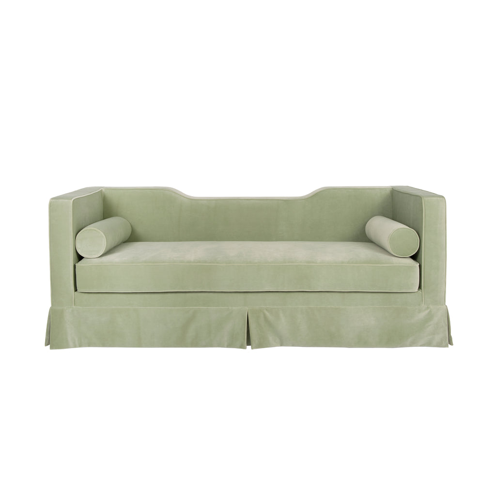 Skirted Tuxedo Style Sage Velvet Sofa