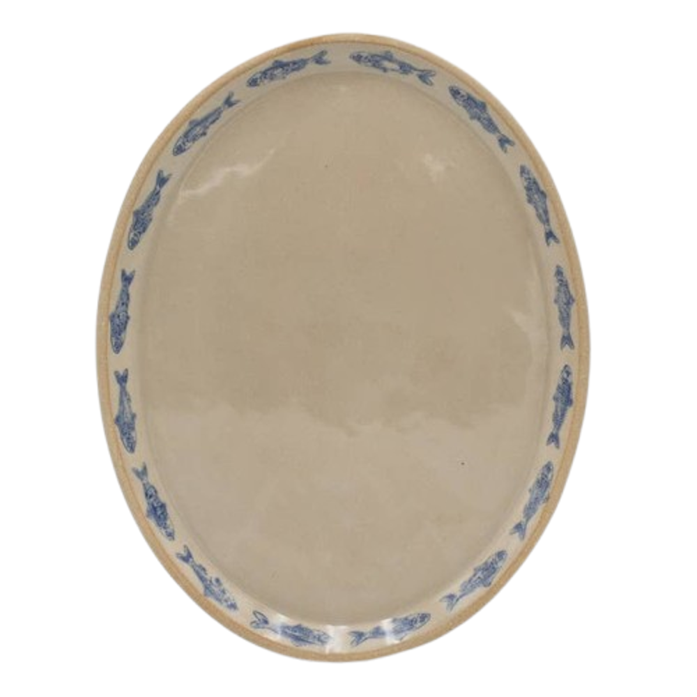 Blue Sardine Stamped Ceramic Platter