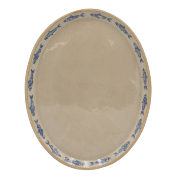 Blue Sardine Stamped Ceramic Platter