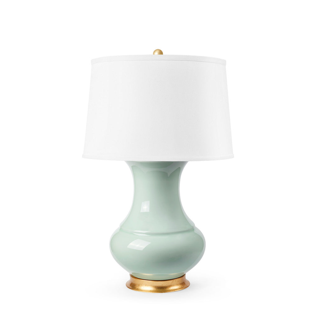 Pale Celadon and Gold Table Lamp with Linen Shade
