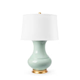 Pale Celadon and Gold Table Lamp with Linen Shade