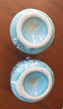 Vintage Fine Italian Pottery, Aqua Blue and White Pair of Cabinet Vases Spatterware, Chinoiserie Style Vases with Handles