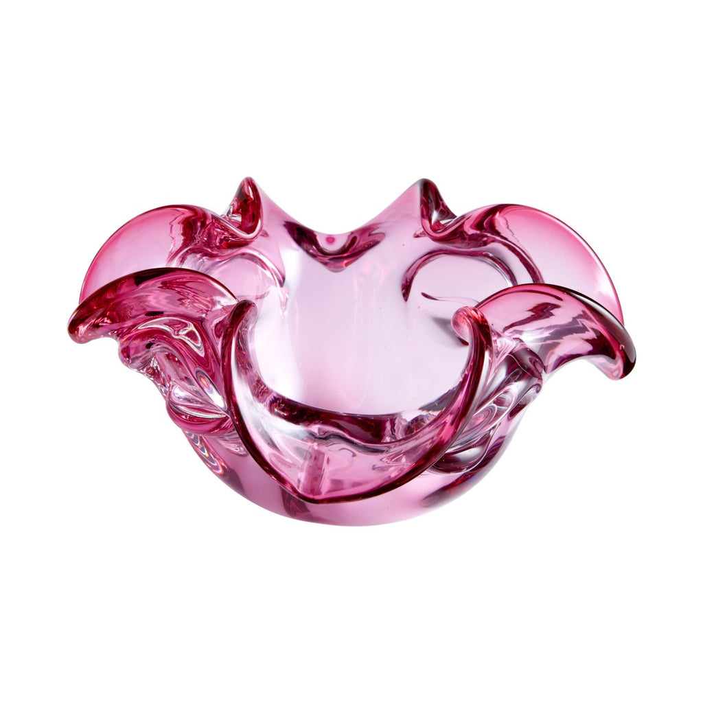 Pink Glass Wavy Decorative Bowl