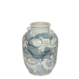 Blue And White Four Loop Handle Jar Twisted Flower Motif