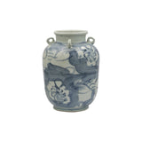 Blue And White Four Loop Handle Jar Twisted Flower Motif