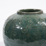Vintage Dark Green Carved Jar Round