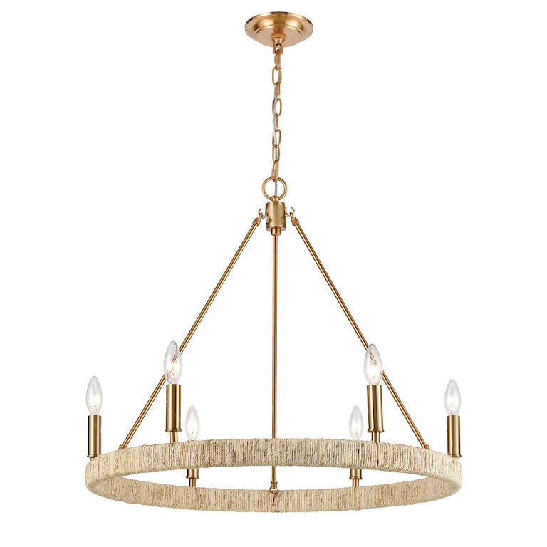 Caden 6 Light Abaca Rope and Gold Chandelier