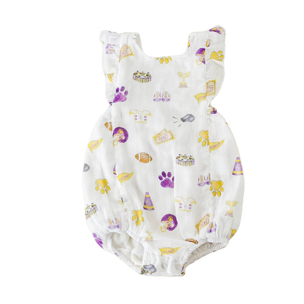 LSU Let's go Tigers Organic Muslin Sunsuit