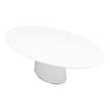 Oval and Stainless Steel White Lacquer Dining Table
