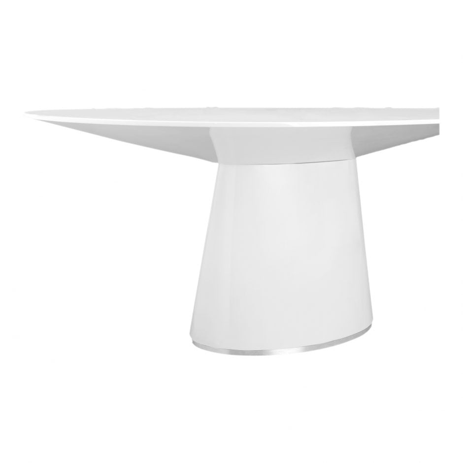 Oval and Stainless Steel White Lacquer Dining Table MAKENZIE BAILEY