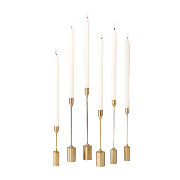 Set of 6 Taper Candlesticks Brass