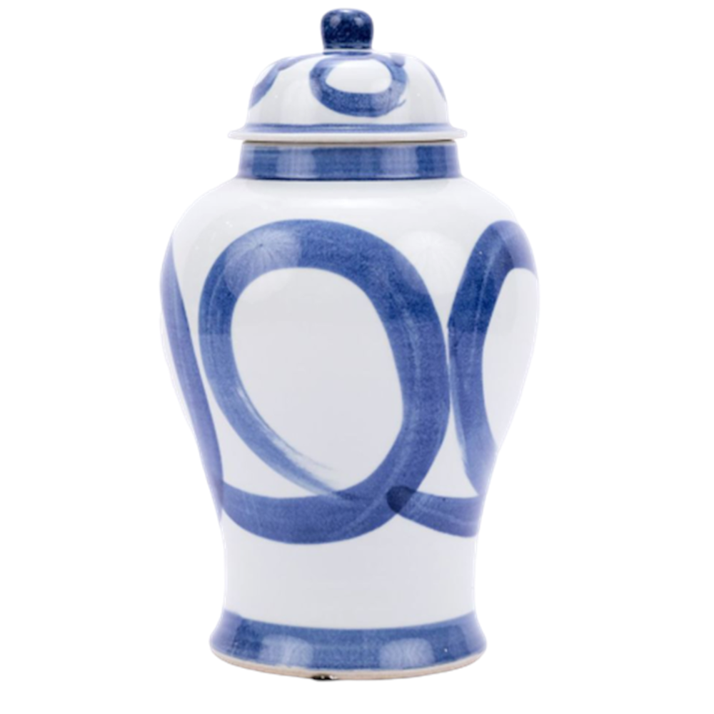 Blue & White Brushstroke Swirl Circle Temple Jar