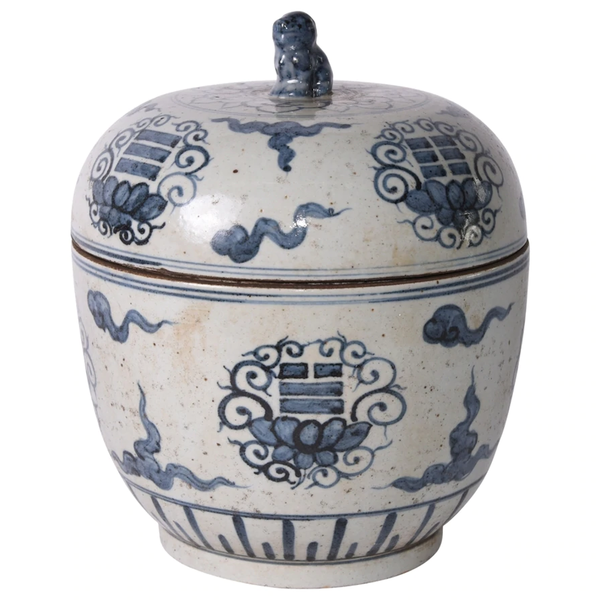 Blue And White Tai Chi Lidded Jar Size (inches): 10W x 10D x 10H