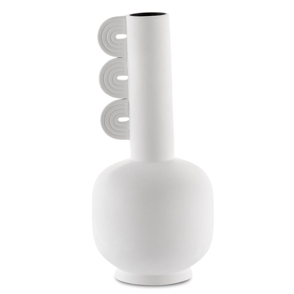 Artisanal White Three Wing Handle Vase