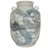 Blue And White Four Loop Handle Jar Twisted Flower Motif