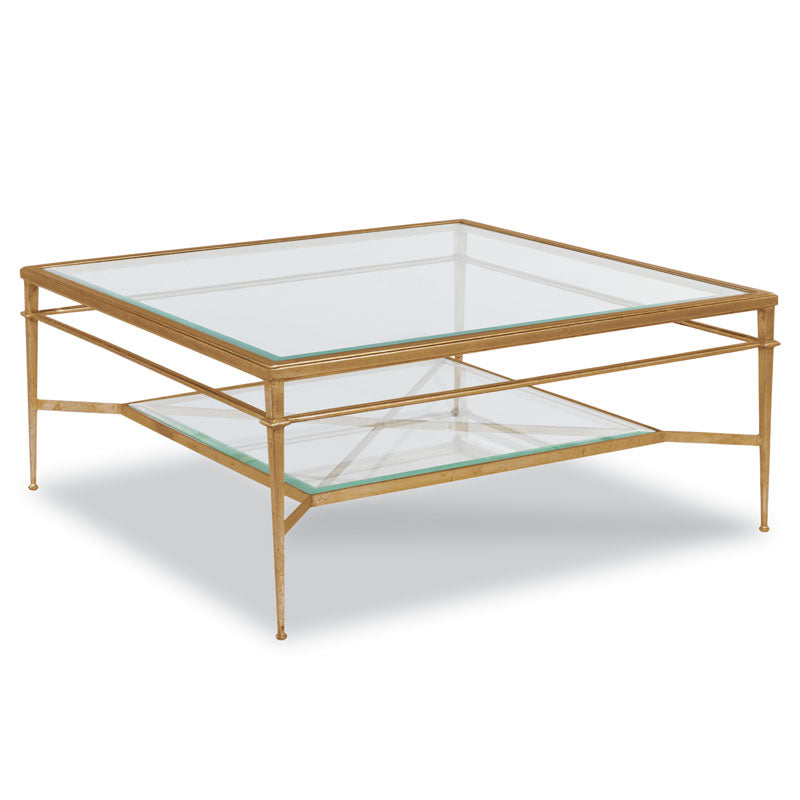 French Square Glass and Gold Square Cocktail Table