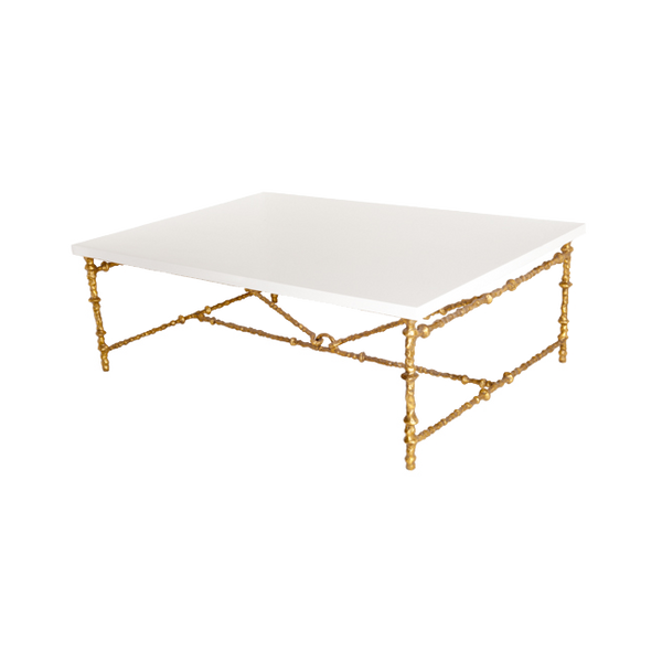 Oly Studio Diego Antique Gold White Gloss Rectangular Coffee Table